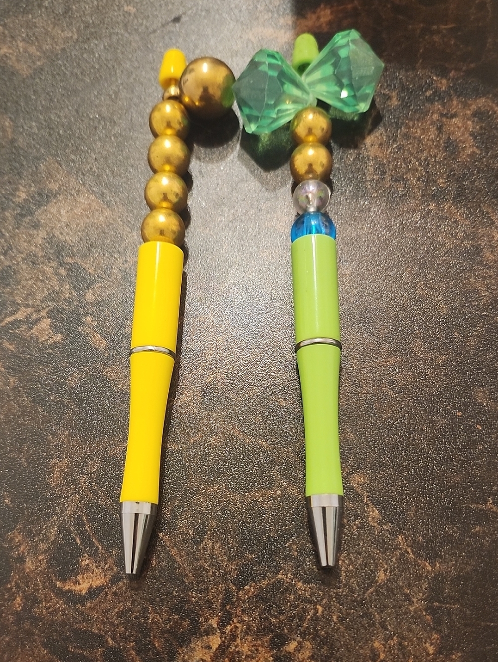Hand Crafted Yellow and Lime Beaded Decorative Pens